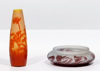 Galle Cameo Glass Vase and Bowl