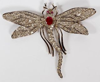 ART DECO DRAGONFLY PIN/BROOCH 18K WHITE GOLD