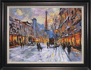 Michael Schofield-Hand Embellished Canvas-Downtown Paris