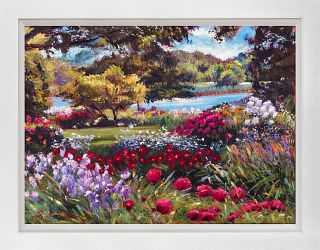 Mixed Media Original on canvas Spring Flowers at the Lake by David Lloyd Glover