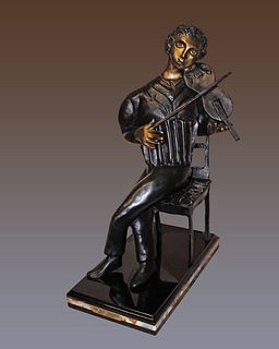 Marc Chagall The Violinist Patinated and Enameled Bronze Sculpture after Chagall