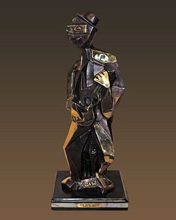 Pablo Picasso Guitar Man Patinated Bronze Sculpture after Pablo Picasso