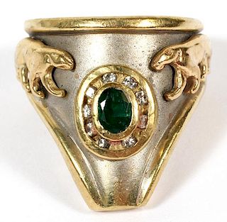 EMERALD & 18KT YELLOW & WHITE GOLD RING