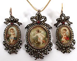EUROPEAN HAND PAINTED PENDANT AND EARRINGS 3 PIECES