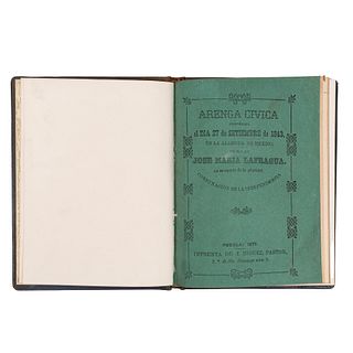 Lafragua, José María. Arenga Cívica Pronunciada el día 27 de Setiembre de 1843. Puebla: Imprenta de J. Miguel Pastor, 1877.