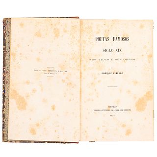 Piñeyro, Enrique. Poetas Famosos del Siglo XIX. Sus Vidas y Sus Obras. Madrid: Librería Gutenberg, 1885.