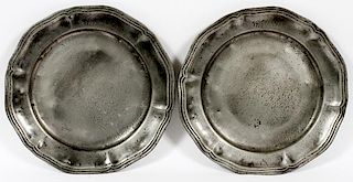 PEWTER CHARGERS PAIR DATED 1729
