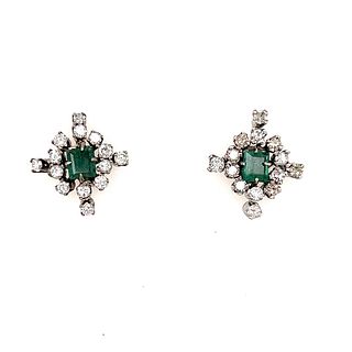 18k Diamond Emerald Stud Earrings