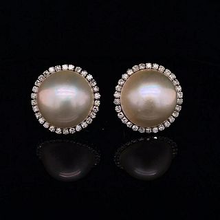 Platinum Diamond Mabe Pearls Retro Earrings