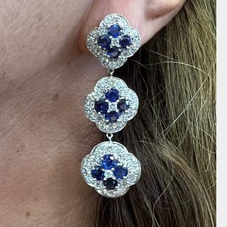 Vintage Platinum Sapphire & Diamond Earrings