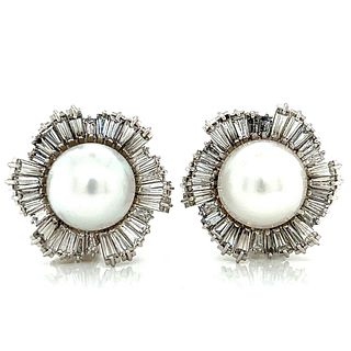 Platinum South Sea Pearl & Diamond Earrings