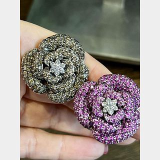18K White Gold Pink Sapphire & Diamond Flower Earrings
