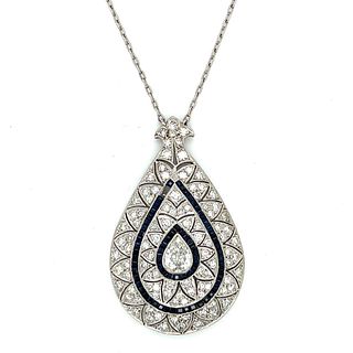 Art Deco Platinum Diamond and Sapphire Necklace