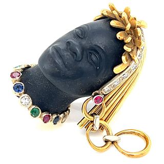 18K Diamond, Emerald, and Sapphire Womenâ€™s head Brooch