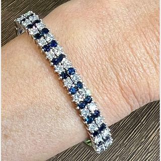 18K White Gold Diamond and Sapphire Bangle Bracelet