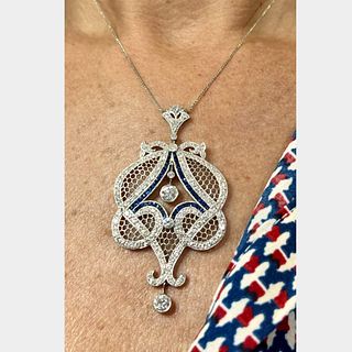 Platinum Art Deco Sapphire & Diamond Necklace