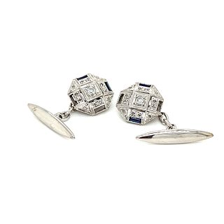 18k Art Deco Sapphire Diamond CufflinksÂ 