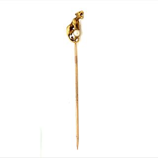 French 18k Pearl Wolf Howling PinÂ 