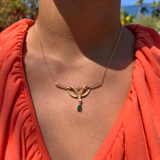 18k Diamond Emerald Modern Necklace