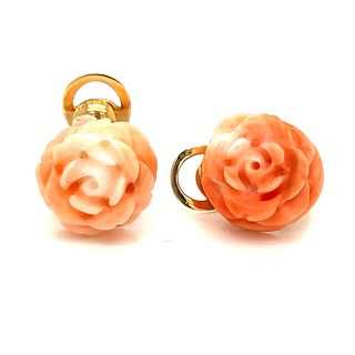18k Coral Rose Clip Earrings