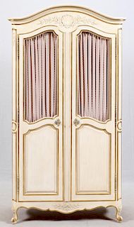 KINDEL ANTIQUE WHITE AND GOLD LEAF ARMOIRE