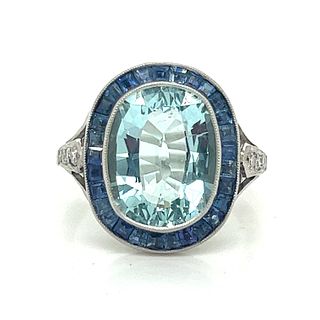Platinum Aqua Sapphire Oval Ring