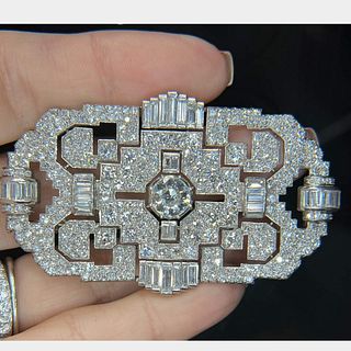 Art Deco Platinum 19.40 Ct. Diamond Brooch