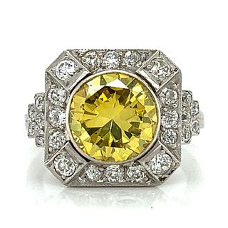 Art Dco Platinum Fancy Yellow Diamond Ring