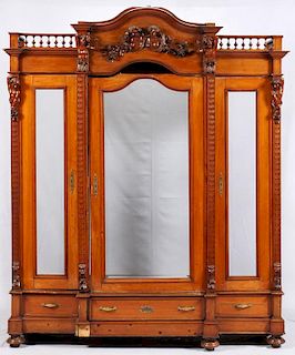 EUROPEAN STYLE CARVED MAHOGANY FIGURAL CABINET
