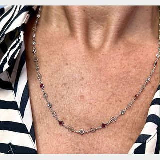 Art Deco Platinum Diamond & Ruby by the Yard Necklace