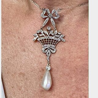 Antique Platinum & 18K Natural Pearl Necklace