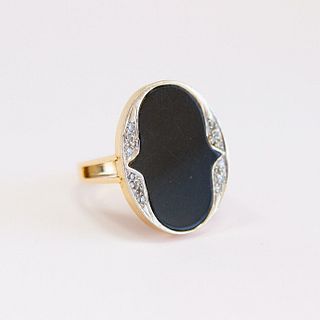 14k Vintage Black Onyx & Diamond Cocktail Ring