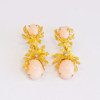 14k Vintage Coral & Diamond Earrings