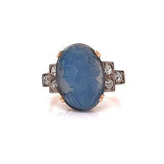 Late Victorian 18k Blue Agate Cameo Ring