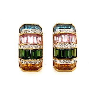 18k Multi Color Gems Diamond Earring