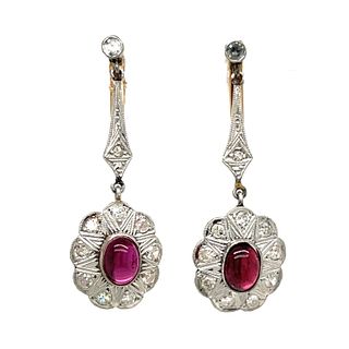 18k Platinum Ruby Diamond Rosetta Dangle Earrings