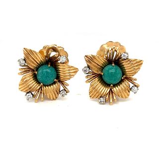 18k Retro Turquoise Flower Earrings