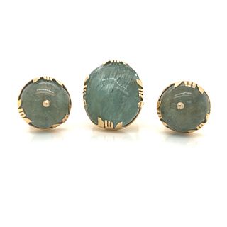 18k Retro Green Aqua Ring Earring Set