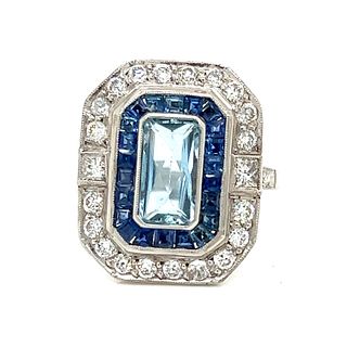 Platinum Sapphire Diamond Aqua Ring