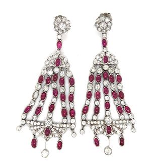 Platinum Diamond and Ruby Earrings