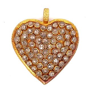 Vintage 18K Yellow Gold Diamond Heart Pendant