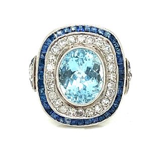 Platinum Diamond Aquamarine Sapphire RingÂ 