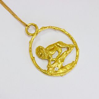 Leo Zodiac Gold Charm with Diamond, 18kÂ 