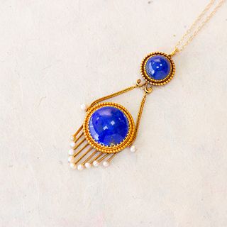 Antique Lapis Lazuli & Pearl Pendant, 14k