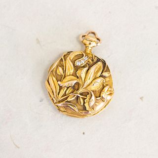 Antique Gold & Diamond Floral Sculpted Pocketwatch, 18k