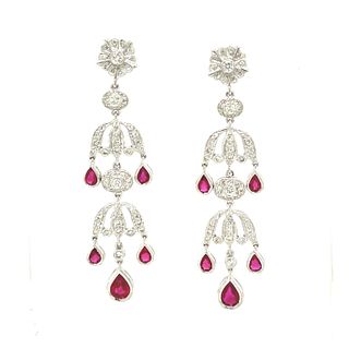 18k Diamond Ruby Chandeleir Earrings