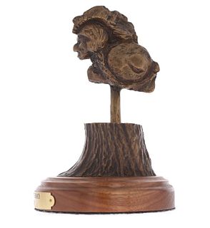 Original C. M. Russell Indian Head Roach Bronze