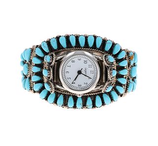 Navajo J. Nelson Petit Point Turquoise Silver Cuff
