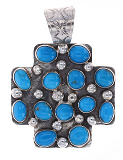 Navajo Ron Tom Sterling Silver Turquoise Pendant