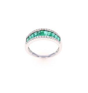 Intricate Emerald & Diamond 14k White Gold Ring